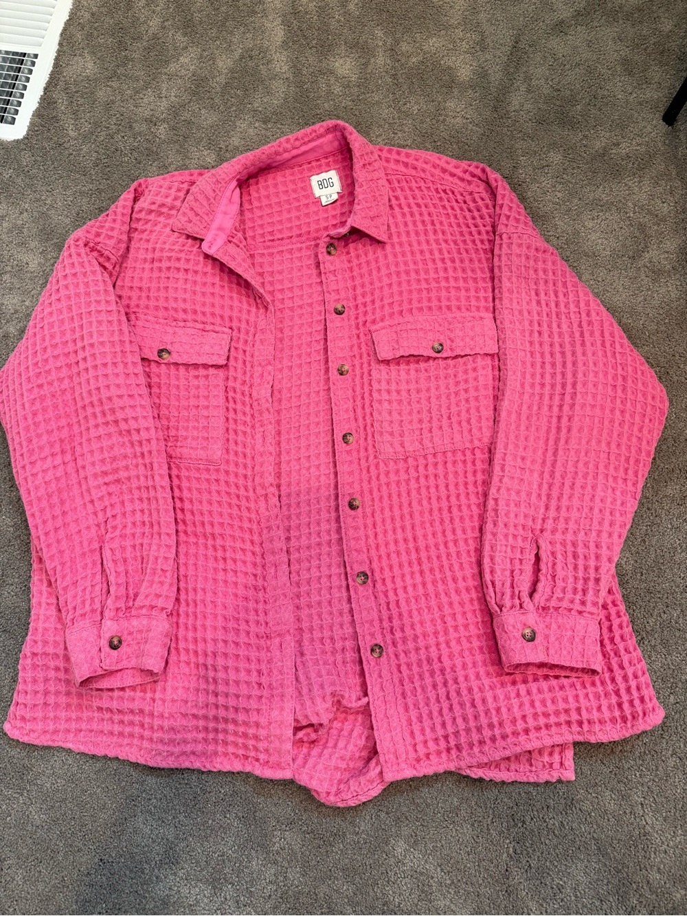 Urban Outfitters Pink Waffle Knit Shirt Jacket